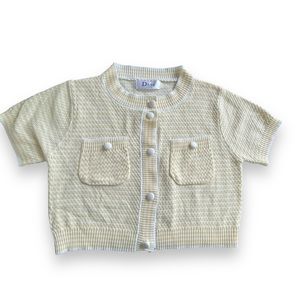 Dane Fashion Yellow/Cream Striped Textured Cropped Cardigan Women's Size Small